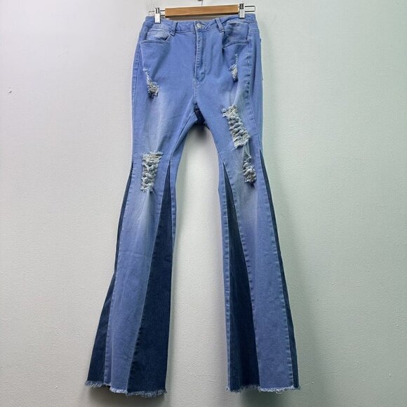 Shein Flare Leg Bell Bottom Jeans High Rise Women Size 29 Blue Medium Wash - Picture 1 of 5